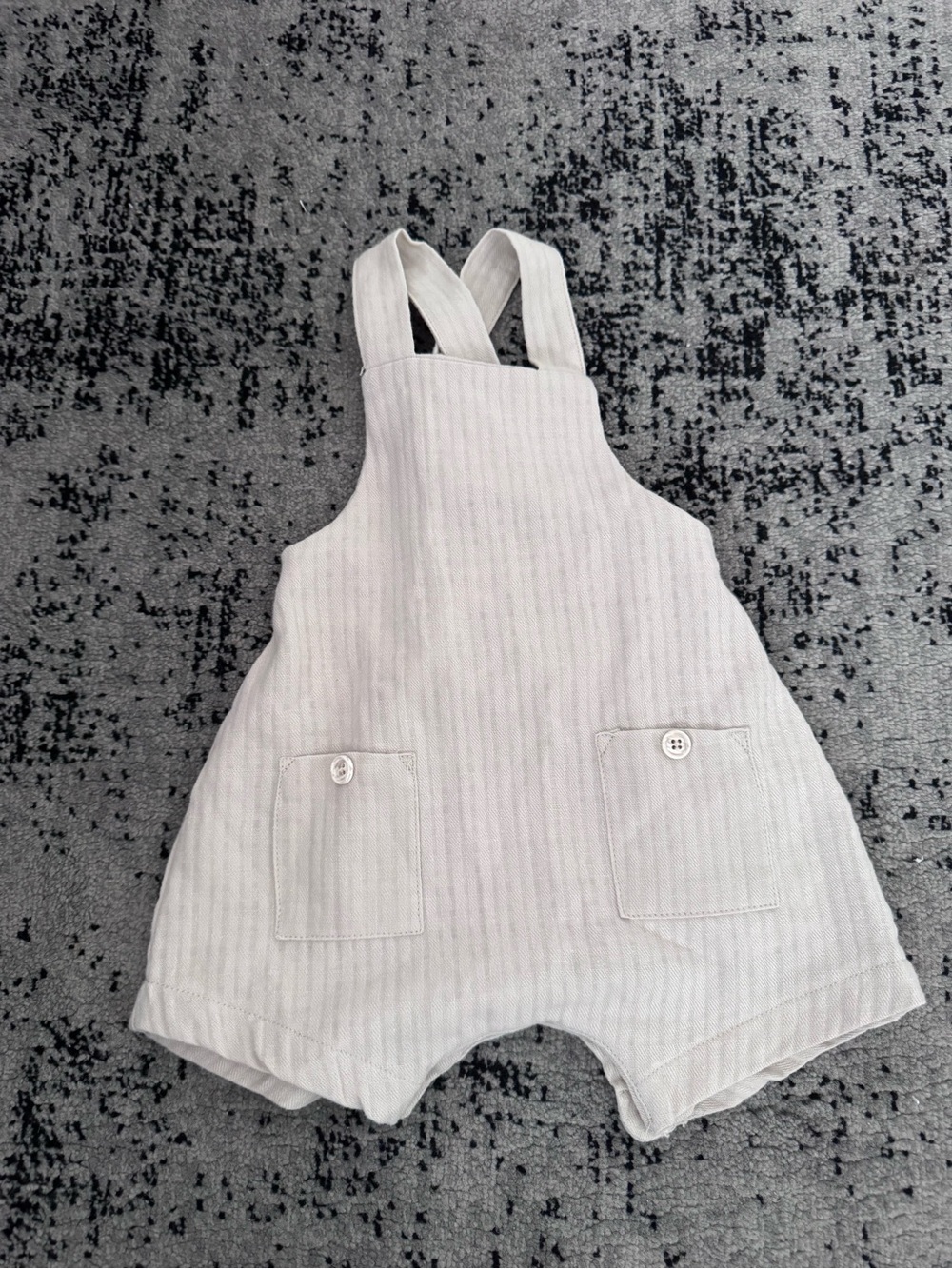 Cream Striped Kids Overalls Romper with Front Pockets